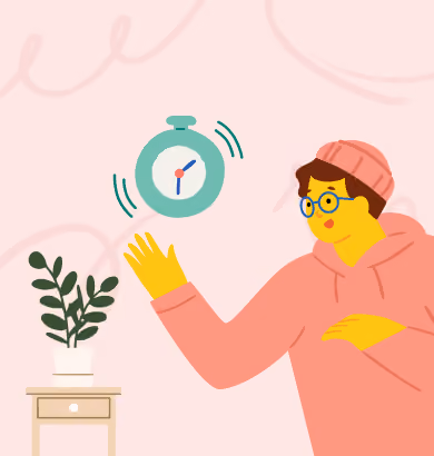 a man in pin sweat with a clock